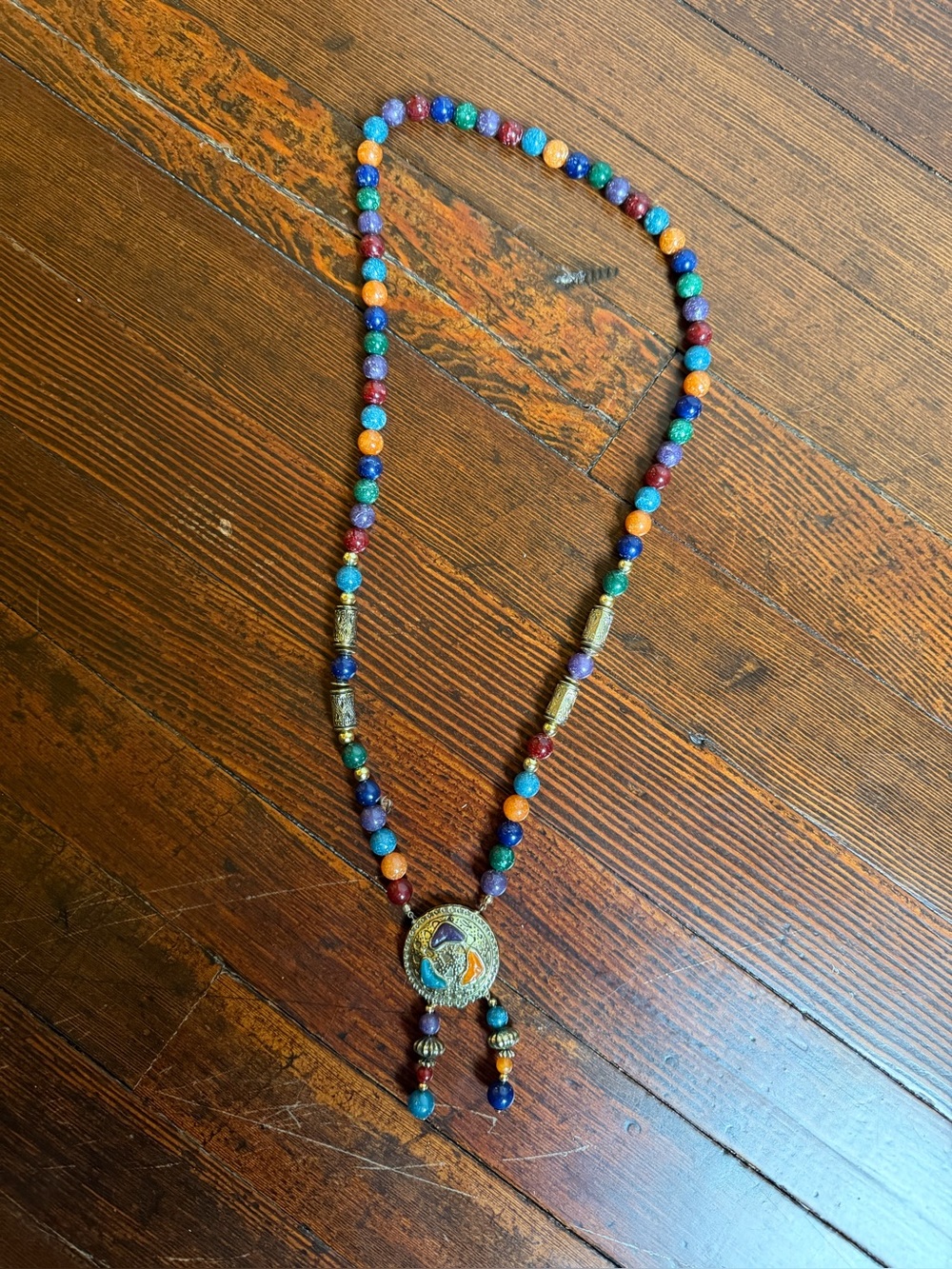 Stunning vintage multicoloured pendant beaded tribal necklace